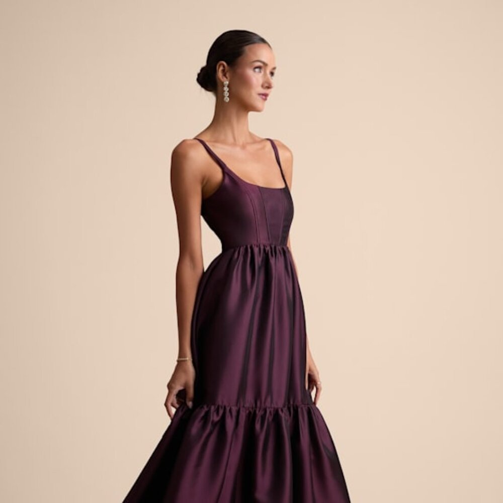Lulus Avalie Plum Purple Tiered Bustier Maxi Dress - Size S